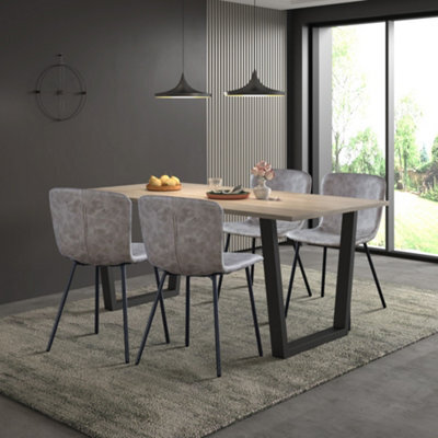 Hallowood Furniture Dudley 180Cm Dining Table Set With 4 Taupe Faux Leather Chairs - image 1