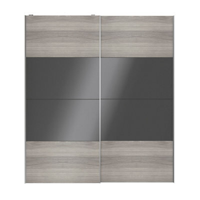 GoodHome Atomia Contemporary Panelled Non-Mirrored Grey & Anthracite Oak Effect High Gloss 2 Door Sliding Wardrobe Door Kit (H)2250mm (W)2000mm - image 1