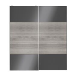 GoodHome Atomia Contemporary Panelled Non-Mirrored Grey & Anthracite Oak Effect High Gloss 2 Door Sliding Wardrobe Door Kit (H)2250mm (W)2000mm - thumbnail 3