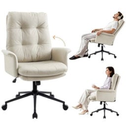 Cream Double Cushioned Desk Chair Comfy,executive Office Chair - thumbnail 4