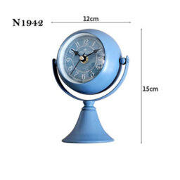 Alarm Clock 15Cm Blue Metal Silent Non-Ticking Table Clock 360 Degree Rotatable Mirror, Battery-Operated Decorative Clock - thumbnail 9