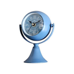 Alarm Clock 15Cm Blue Metal Silent Non-Ticking Table Clock 360 Degree Rotatable Mirror, Battery-Operated Decorative Clock