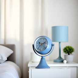 Alarm Clock 15Cm Blue Metal Silent Non-Ticking Table Clock 360 Degree Rotatable Mirror, Battery-Operated Decorative Clock - thumbnail 2