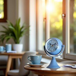 Alarm Clock 15Cm Blue Metal Silent Non-Ticking Table Clock 360 Degree Rotatable Mirror, Battery-Operated Decorative Clock - thumbnail 5