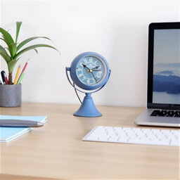 Alarm Clock 15Cm Blue Metal Silent Non-Ticking Table Clock 360 Degree Rotatable Mirror, Battery-Operated Decorative Clock - thumbnail 6