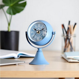 Alarm Clock 15Cm Blue Metal Silent Non-Ticking Table Clock 360 Degree Rotatable Mirror, Battery-Operated Decorative Clock - thumbnail 4