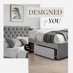 Grey Plush 6Ft Super King Size Bed With Matttress  2 Storage Drawers And 20 Inch Chesterfield Headboard - thumbnail 2