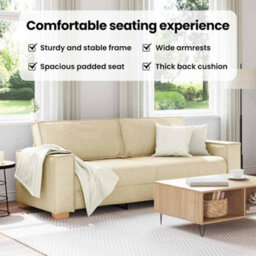 Vidaxl 3-Seater Sofa With Cushion Cream Fabric - thumbnail 8