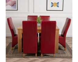 That's Furniture Dakota 127 X 82 Cm Chunky Oak Small Dining Table And 6 Chairs Dining Set With Lola Burgundy Leather Chairs - thumbnail 2