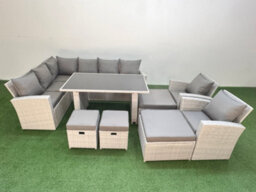 Fimous 12 Seater Wicker Rattan Corner Sofa Sets Outdoor Garden Furniture Sets With Lounge Sofa 4 Footstools Light Grey - thumbnail 2