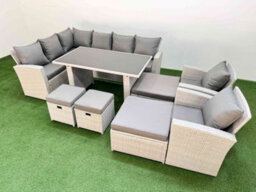 Fimous 12 Seater Wicker Rattan Corner Sofa Sets Outdoor Garden Furniture Sets With Lounge Sofa 4 Footstools Light Grey - thumbnail 1