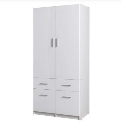 Arte  Snow 03 Hinged Wardrobe 92Cm - White Gloss & White Matt With Drawers - image 1
