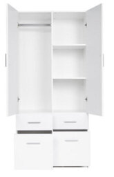 Arte  Snow 03 Hinged Wardrobe 92Cm - White Gloss & White Matt With Drawers - thumbnail 2