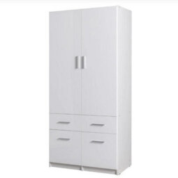 Arte  Snow 03 Hinged Wardrobe 92Cm - White Gloss & White Matt With Drawers - thumbnail 1