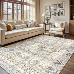Decoranddecor Area Rugs, Living Room Rugs, Washable Rugs, 160X230Cm, Non-Slip, Pet Friendly, Low Pile, Geometric Rug - Nomira - thumbnail 1
