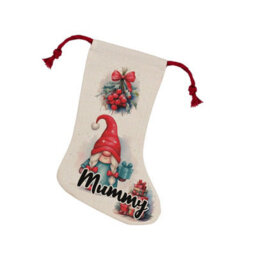 Purely Home Christmas Gonk Family Stocking - Novelty Xmas Gift For Mummy/gonk Decor Linen-Style With Red Drawstring Ties - thumbnail 1