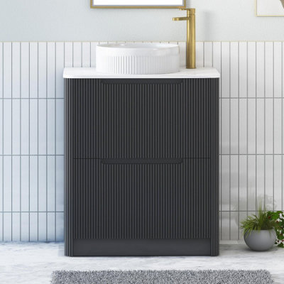 Royal Bathrooms Avenza 800mm Matt Obsidian Black Floor Standing Countertop Bathroom Vanity Unit 2 Drawer With Round Basin - image 1