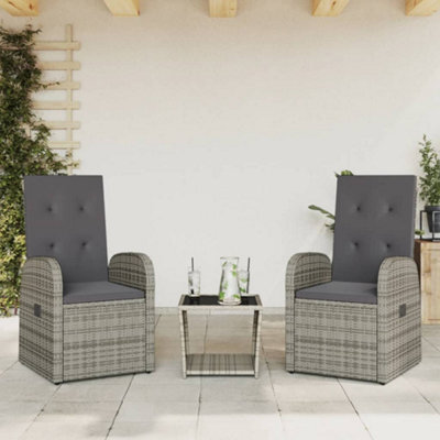 Walplus 3 Piece Garden Outdoor Dining Set Suitable For Backyard, Patio With Cushions Grey Poly Rattan - image 1