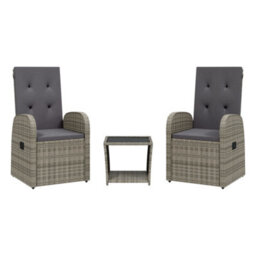 Walplus 3 Piece Garden Outdoor Dining Set Suitable For Backyard, Patio With Cushions Grey Poly Rattan - thumbnail 2