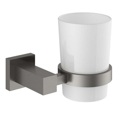 Plum&clay Tate Wall Mounted Gun Grey Toothbrush Holder With Ceramic Tumbler - image 1