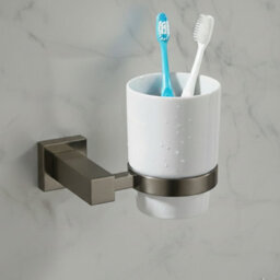 Plum&clay Tate Wall Mounted Gun Grey Toothbrush Holder With Ceramic Tumbler - thumbnail 2