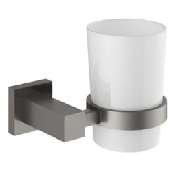 Plum&clay Tate Wall Mounted Gun Grey Toothbrush Holder With Ceramic Tumbler - thumbnail 1