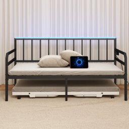 Gainoom Black Single Size Daybed With Led Lights Metal Sofa Bed Frame Space-Saving Metal Slats Support Mattress Foundation - thumbnail 2