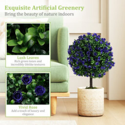 Gainoom Set Of 2 Artificial Purple Rose Topiary Ball Trees W/ Cement-Filled Pot - thumbnail 8
