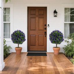 Gainoom Set Of 2 Artificial Purple Rose Topiary Ball Trees W/ Cement-Filled Pot - thumbnail 3