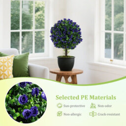 Gainoom Set Of 2 Artificial Purple Rose Topiary Ball Trees W/ Cement-Filled Pot - thumbnail 7