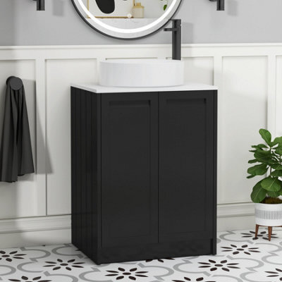 Royal Bathrooms Royal Bathroom Elmore 600mm Matt Nocturne Black Freestanding Vanity Unit 2 Door With Plain White Worktop & No Basin - image 1