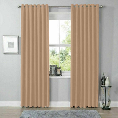 Moonlight Bedding Blackout Polyester Curtain Thermal Natural Beige Curtains With Eyelet Header (Pair) 66X90Inch (168X228Cm) - image 1