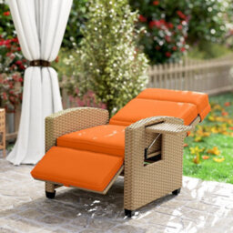 Outsunny Rattan Garden Recliner Sun Lounger W/ Flip Table, Khaki/orange - thumbnail 9