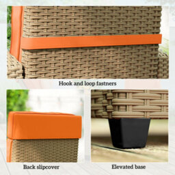 Outsunny Rattan Garden Recliner Sun Lounger W/ Flip Table, Khaki/orange - thumbnail 8