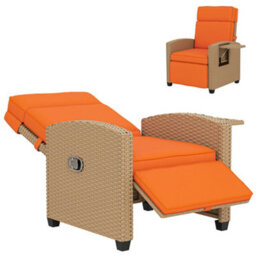 Outsunny Rattan Garden Recliner Sun Lounger W/ Flip Table, Khaki/orange - thumbnail 2