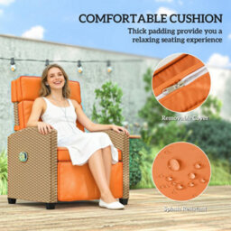 Outsunny Rattan Garden Recliner Sun Lounger W/ Flip Table, Khaki/orange - thumbnail 7