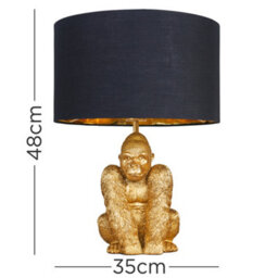 Valuelights Modern Gold Sitting Gorilla Monkey Design Table Lamp With Black Gold Drum Shade - thumbnail 6