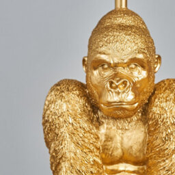 Valuelights Modern Gold Sitting Gorilla Monkey Design Table Lamp With Black Gold Drum Shade - thumbnail 3
