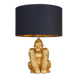 Valuelights Modern Gold Sitting Gorilla Monkey Design Table Lamp With Black Gold Drum Shade - thumbnail 2