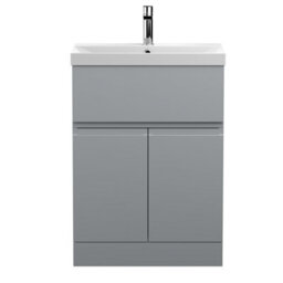 Hudson Reed Urban Satin Grey Floor Standing 2 Door 1 Drawer Vanity Unit And Basin With Silent Close, 860 X 610 X 395 - thumbnail 4