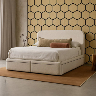 Mira Ottoman Bed Rounded Headboard End Lift: Boucle Cream - image 1