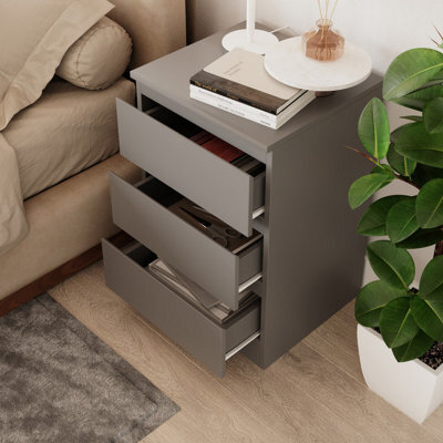 Urbn-Living Urbnliving 45Cm Length Grey 3 Drawer High Wooden Bedroom Chest Cabinet No Handle Drawer Storage - image 1