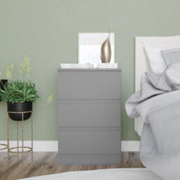 Urbn-Living Urbnliving 45Cm Length Grey 3 Drawer High Wooden Bedroom Chest Cabinet No Handle Drawer Storage - thumbnail 2