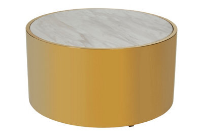 Orsina Luxury Round White Coffee Table, Marble Coffee Table, White & Gold Coffee Table, Contemporary Cocktail Table - image 1