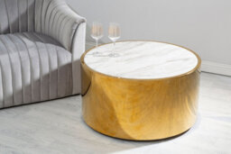 Orsina Luxury Round White Coffee Table, Marble Coffee Table, White & Gold Coffee Table, Contemporary Cocktail Table - thumbnail 3