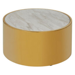 Orsina Luxury Round White Coffee Table, Marble Coffee Table, White & Gold Coffee Table, Contemporary Cocktail Table - thumbnail 2