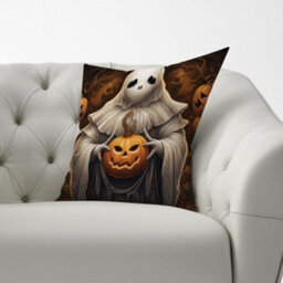 Warren Reed Designer Spooky White Ghost Holding Pumpkin Cushions 33Cm X 48Cm - thumbnail 2