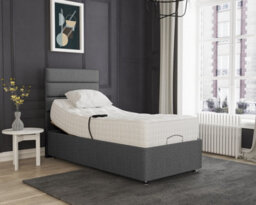 Milan Electric Adjustable Bed Set Fabric Pocket Sprung Mattress, Floor Standing Headboard - 4Ft6 - Silver - thumbnail 1