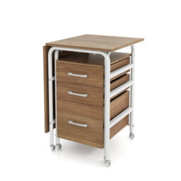 Natural Folding Desk With 3 Drawers Convertible Laptop Table With Wheels For Living Room - thumbnail 6