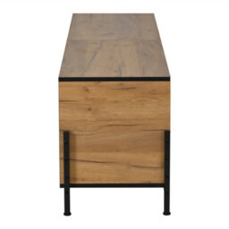 Btm Geometric Wood Tv Stand, 4-Door Cabinet, Metal Frame, Rustic Brown Media Console - thumbnail 9